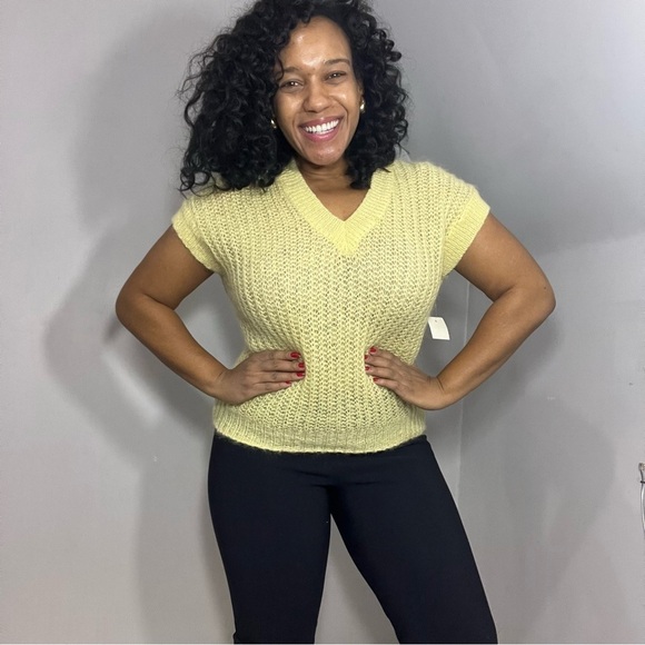 NWT Vintage butter yellow knit sweater vest mohair wool whimsical kawaii pastel - Picture 1 of 12